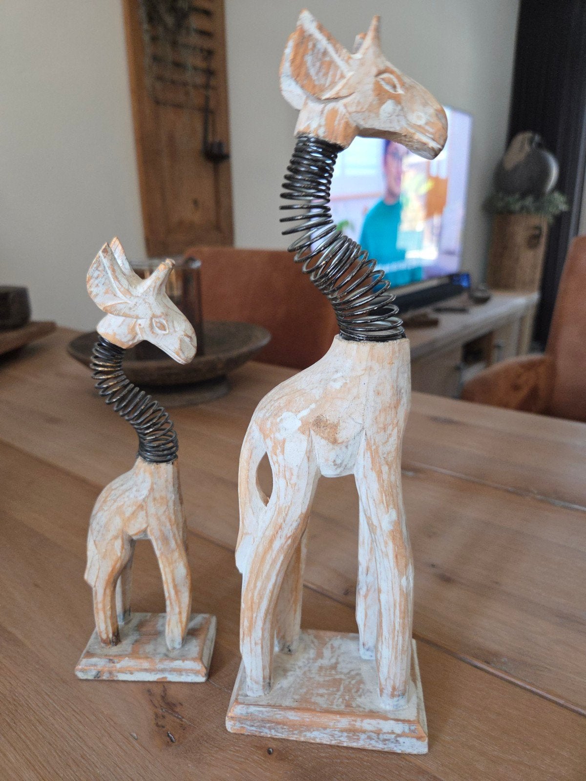 Decoratieve houten giraffen - set van 2, Ophalen, Gebruikt, Beige, Hout