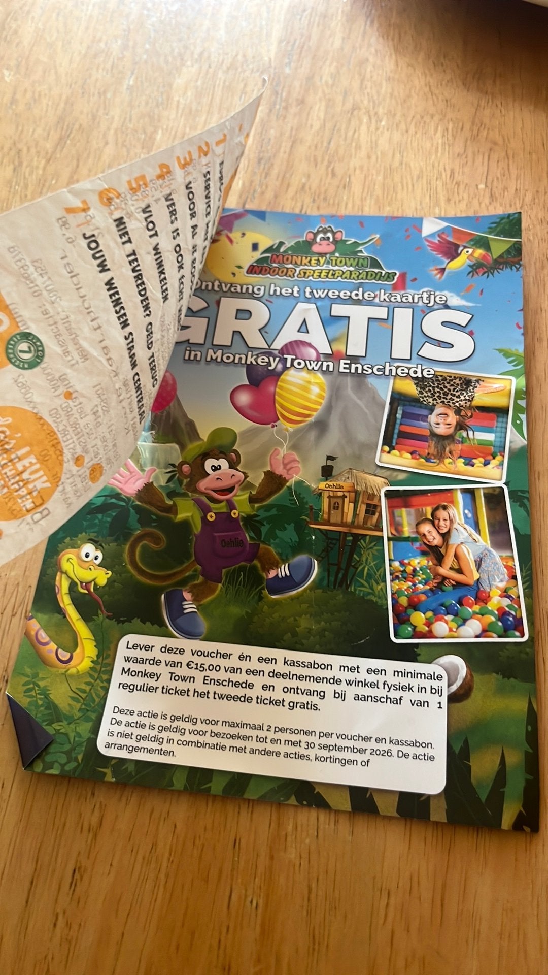 Gratis tweede kaartje bij monkeytown, Tickets en Kaartjes, Eén persoon, Kortingsbon