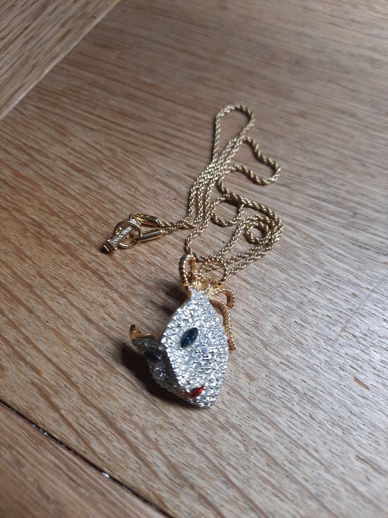 Swarovski. Venetiaans masker ketting met strass en broche, Ophalen of Verzenden, Gebruikt, Sieraad of Horloge