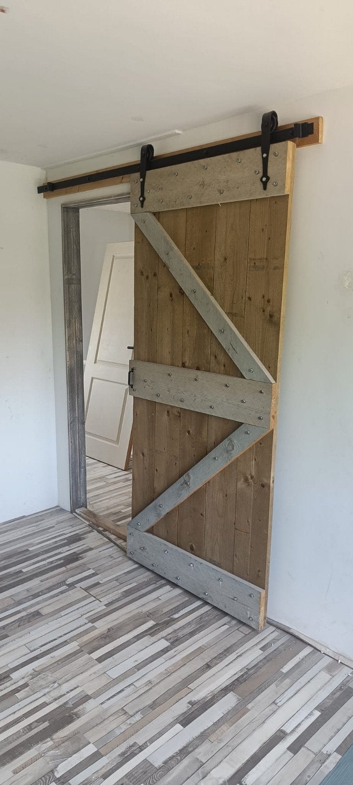 Schuifdeur steigerhout incl. railsysteem, Doe-het-zelf en Verbouw, Deuren en Horren, Ophalen, Gebruikt, 80 tot 100 cm, Binnendeur
