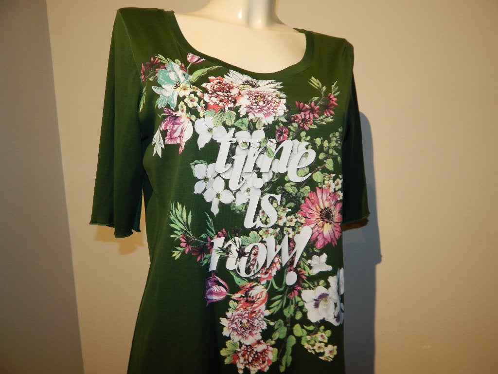 Marccain groen shirt opdruk kleur voorkant diep groen N5 42, Kleding | Dames, Verzenden, Maat 42/44 (L), Zo goed als nieuw, Korte mouw