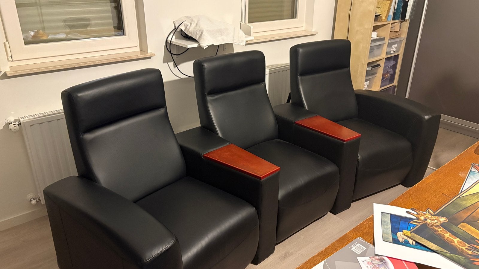 Luxe Home Cinema Stoelen - 3-zits Zwart Leer, Huis en Inrichting, Banken | Sofa's en Chaises Longues, Zo goed als nieuw, Driepersoons