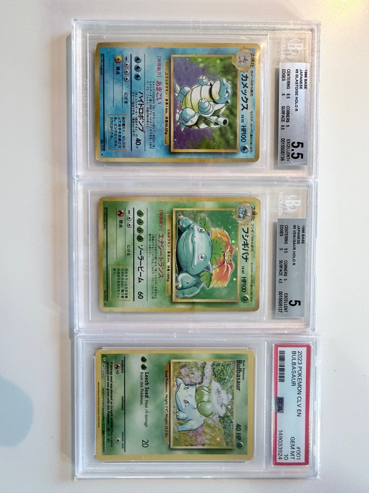 Zeldzame Pokémon Kaarten: Blastoise, Venusaur & Bulbasaur Gr, Ophalen of Verzenden, Gebruikt, Meerdere kaarten, Foil