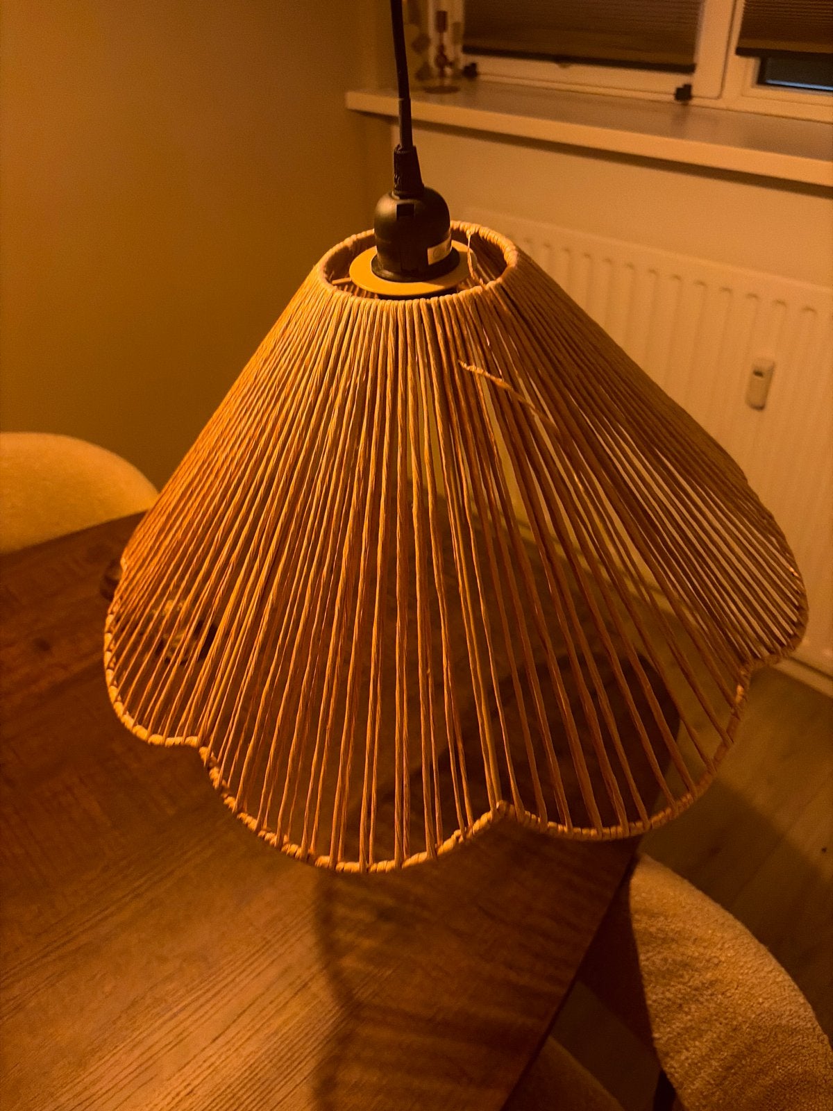 Natuurlijke rieten hanglamp met E27 fitting, Ophalen, Gebruikt, Natuurlijk materiaal, E27 (groot)