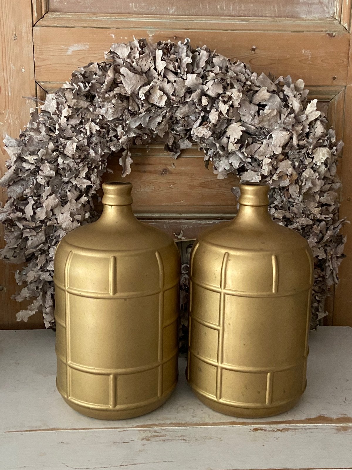 Twee grote gouden vazen, Ophalen, Gebruikt, Glas, Goud