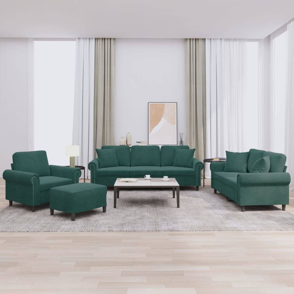 4-delige loungeset fluweel donkergroen, compleet, Nieuw, Ophalen of Verzenden, Metaal, Info@interium.shop