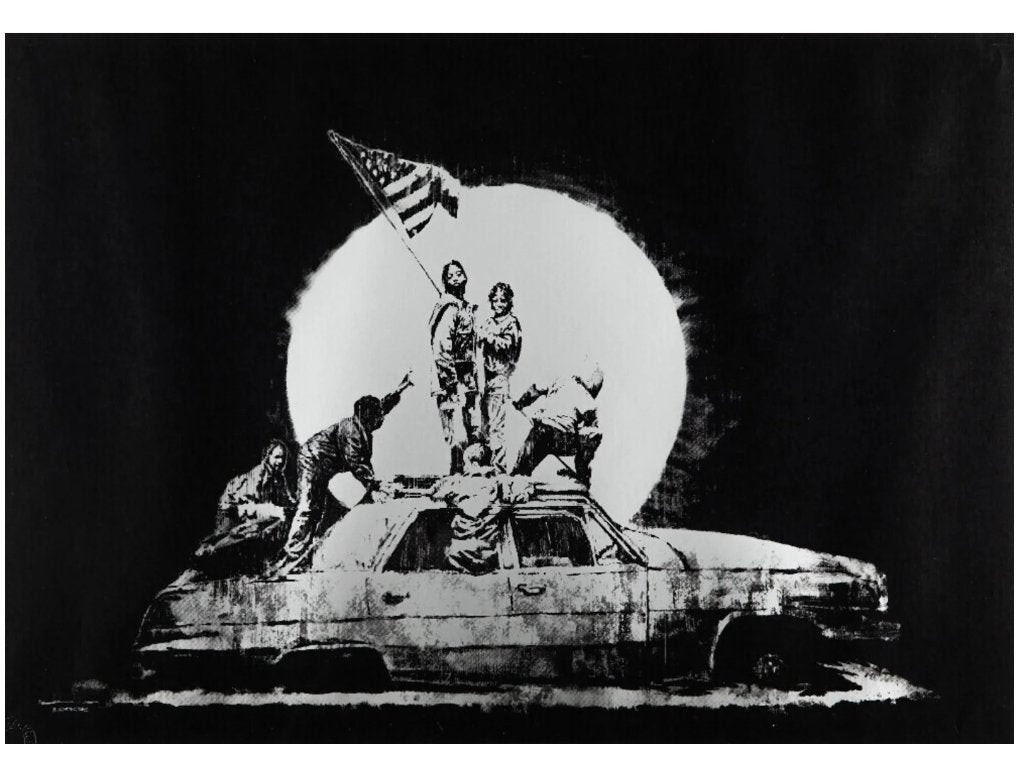 Banksy - 'Flag' (Silver) Zeefdruk, Gelimiteerd en Gesigneerd, Antiek en Kunst, Ophalen, Zeefdruk, Overige onderwerpen, Gelimiteerde oplage
