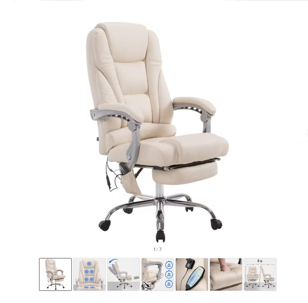 Pacific bureaustoel met massagefunctie kunstleer Kleur creme, Ophalen, Zo goed als nieuw, Overige kleuren, Bureaustoel