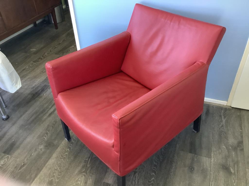 Gerard van den Berg Coppola fauteuil - Rood leer, Ophalen, Gebruikt, Leer, 75 tot 100 cm