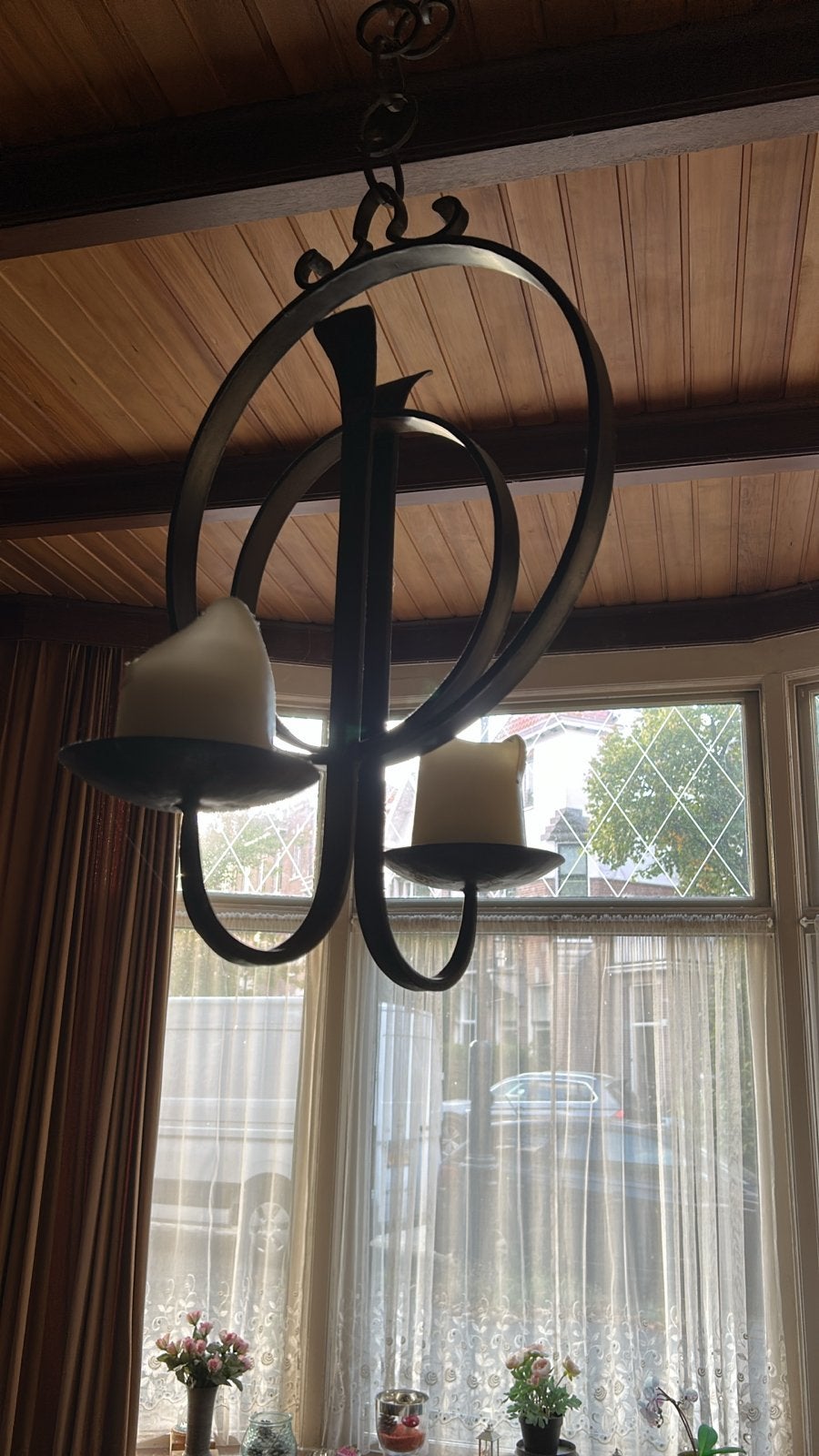 Vintage kandelaar/hanglamp voor woonkamer. Zwart jaren 70, Ophalen, Gebruikt, Metaal, Vintage