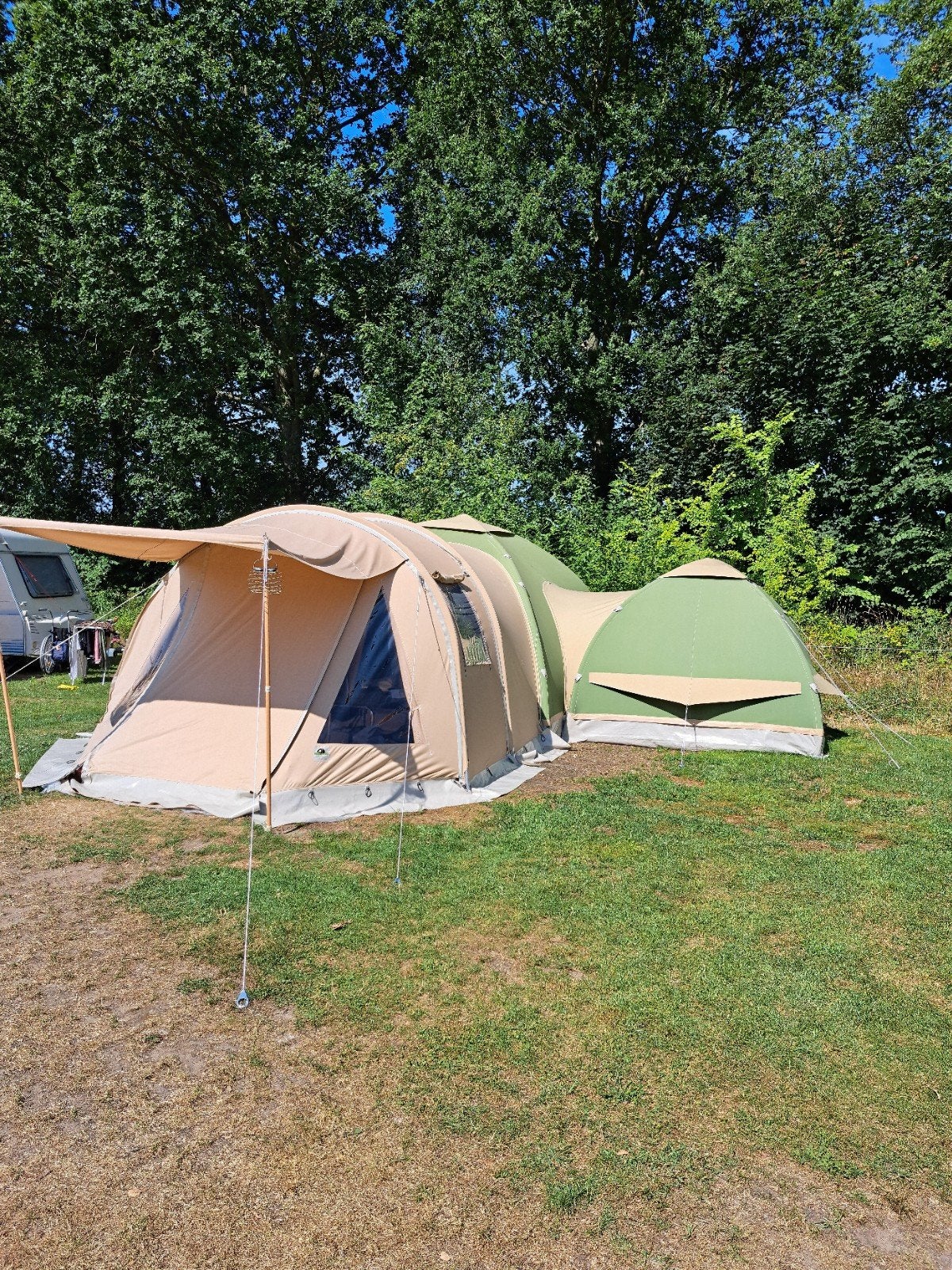 Karsten oppomptent met koppeltent en accessoires, Ophalen, Gebruikt, Meer dan 6