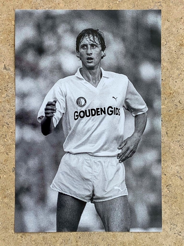 Org z/w foto 30x20 Johan Cruijff aktie voor Feyenoord 1983, Verzenden, Nieuw, Feyenoord, Poster, Plaatje of Sticker