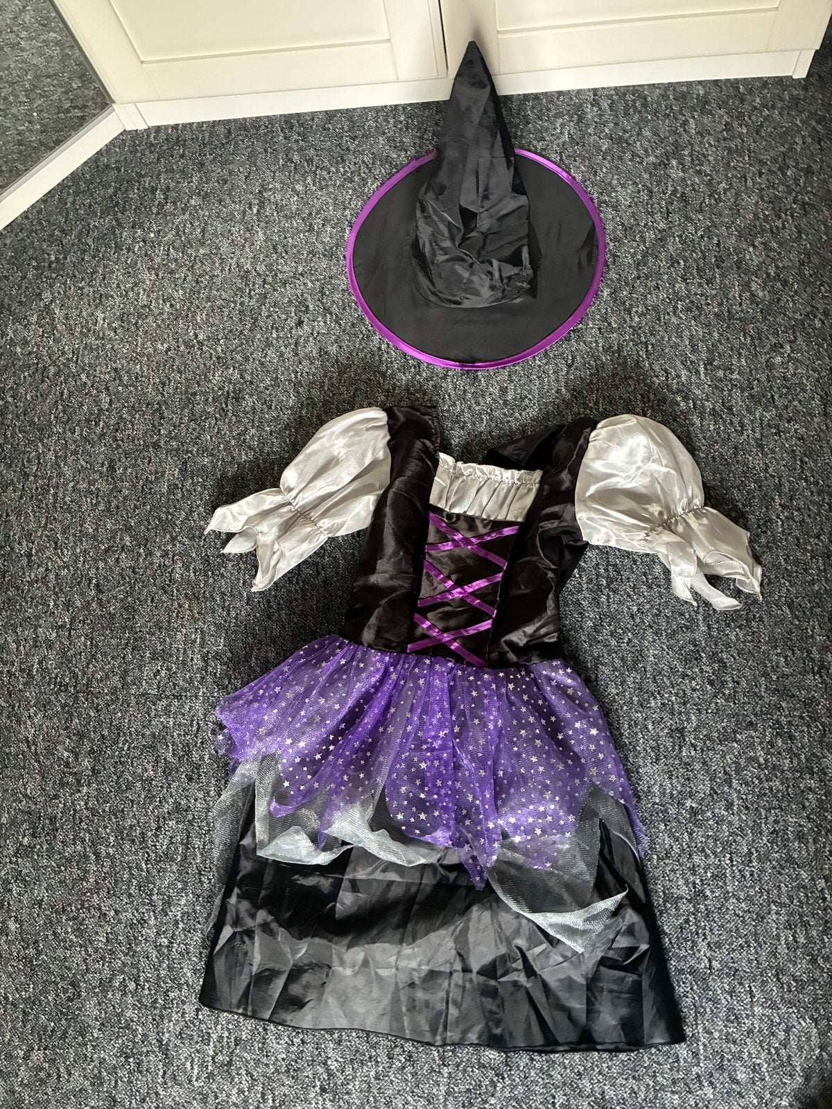 Heksenjurk met hoed - Maat M (7-10 jaar) Halloween, Ophalen of Verzenden, Zo goed als nieuw, 134 t/m 140, Meisje