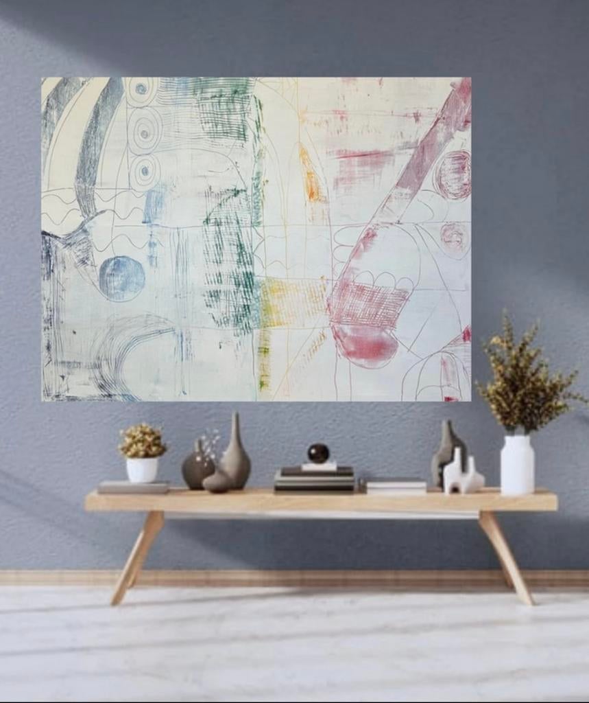 Groot modern schilderij sgraffito basiskleuren, Antiek en Kunst, Ophalen