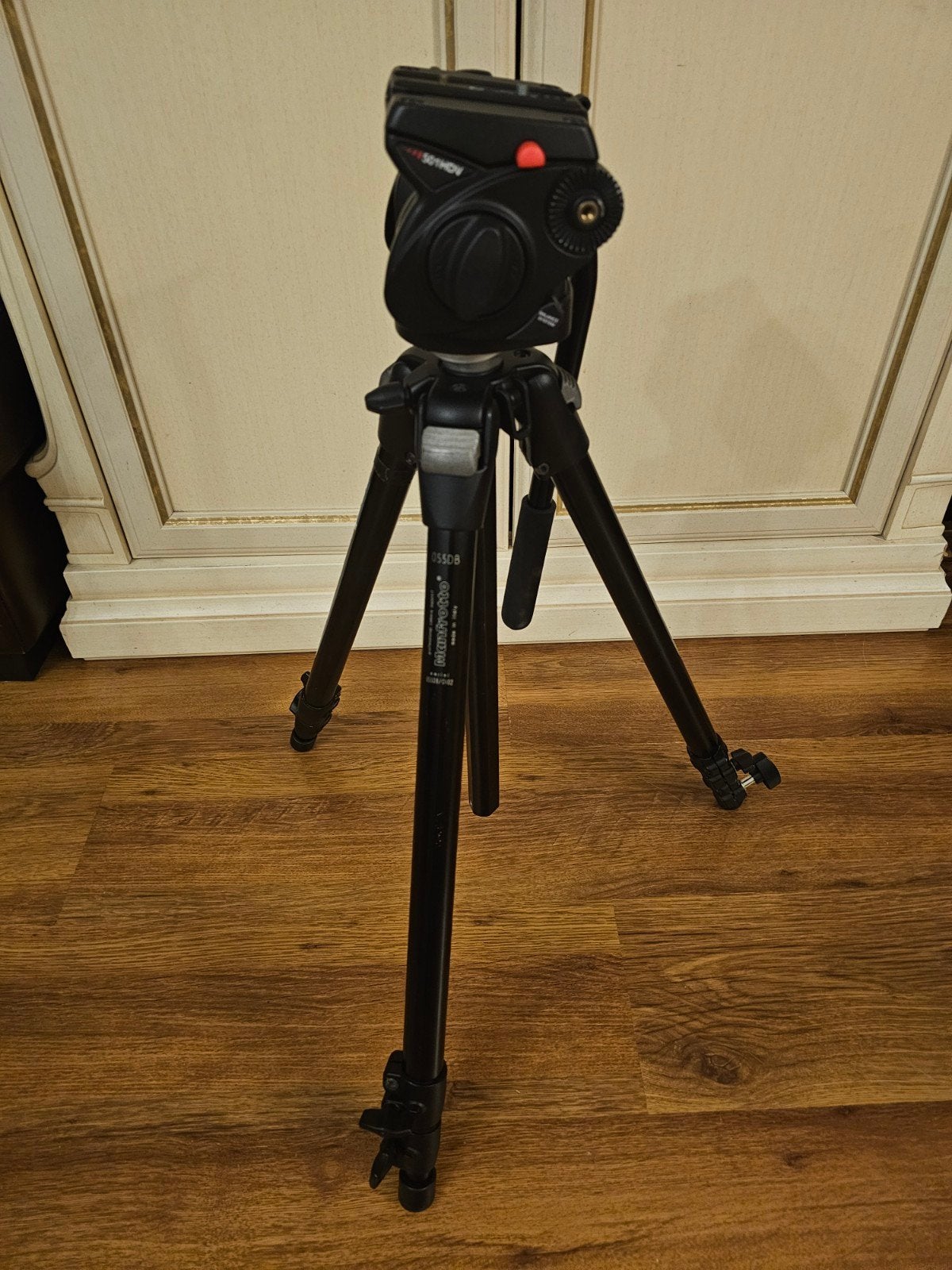 Manfrotto Videostatief Set (055DB + 501HDV Kop + Tas), Ophalen of Verzenden, Gebruikt, Driepoot, Manfrotto