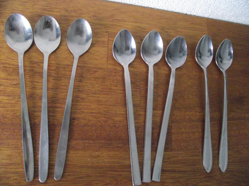 23 vintage RVS ijslepel longdrink lepel 19-20 cm 7 sets p st, Ophalen of Verzenden