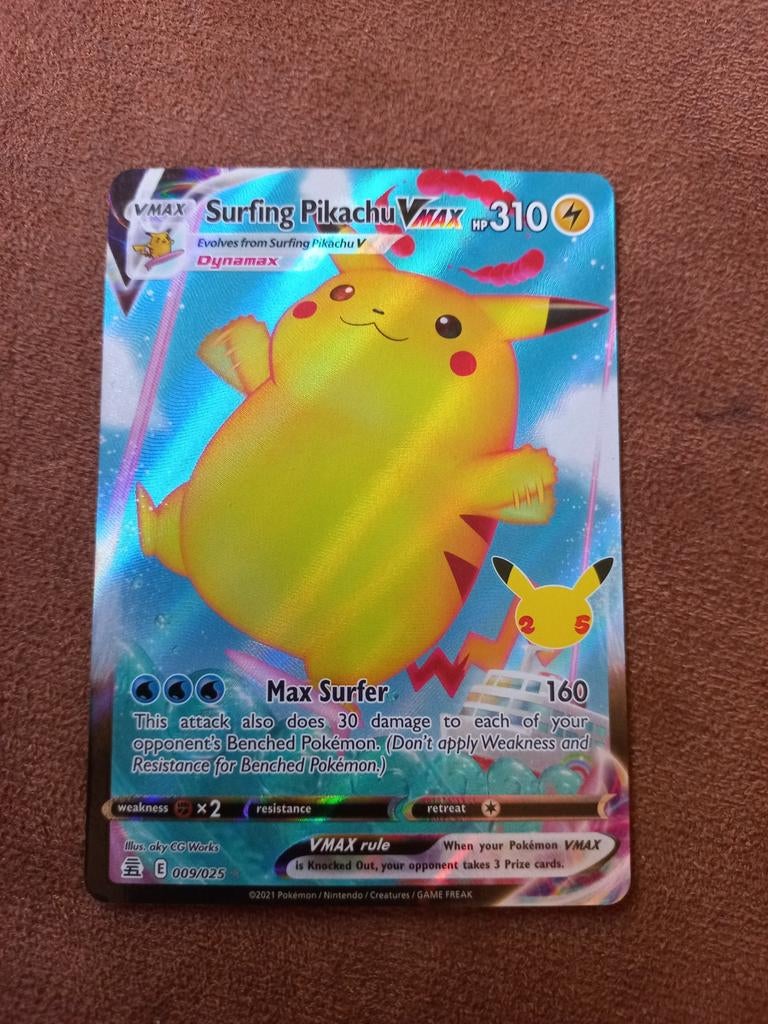 Pokemon Kaart Surfing Pikachu VMAX 310 HP, Ophalen of Verzenden, Zo goed als nieuw, Losse kaart, Foil