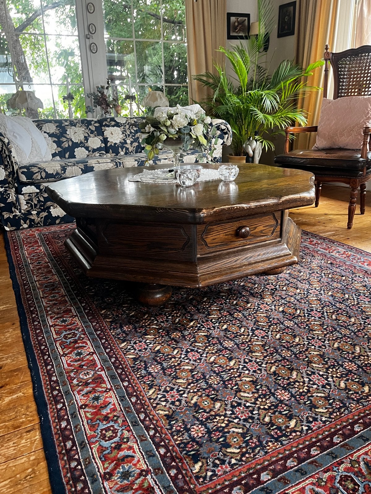 Massief eiken robuste salon tafel met opberglades, Ophalen, Gebruikt, Eikenhout, Landelijk