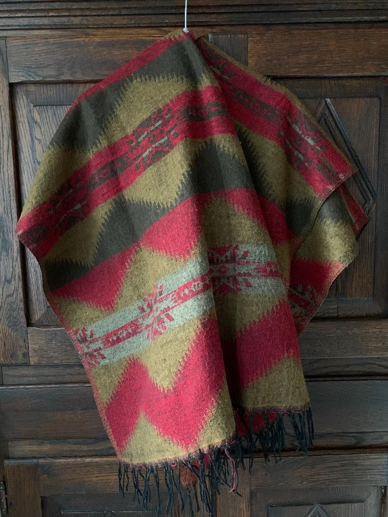 Warme wollige rood-bruin(2x)-beige sjaal, shawl, das; 202*90, Kleding | Dames, Mutsen, Sjaals en Handschoenen, Ophalen of Verzenden