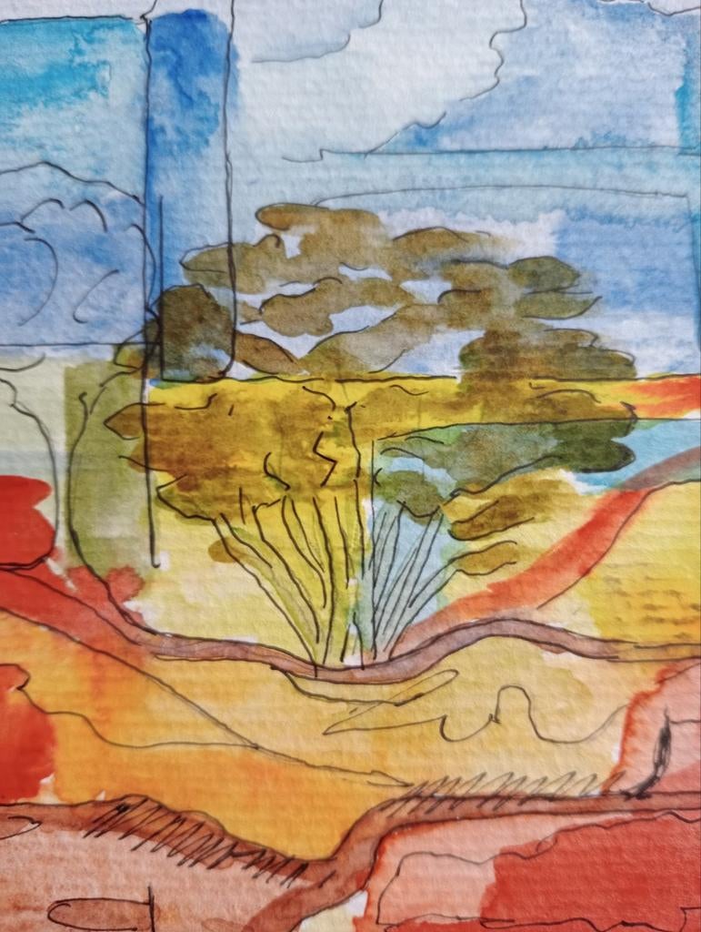 Aquarel pentekening gesigneerd, Ophalen of Verzenden
