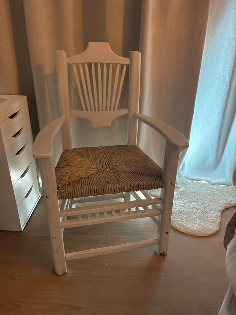 Bohemian stoel met rieten zitting - Wit, Ophalen, Gebruikt, Wit, Eén