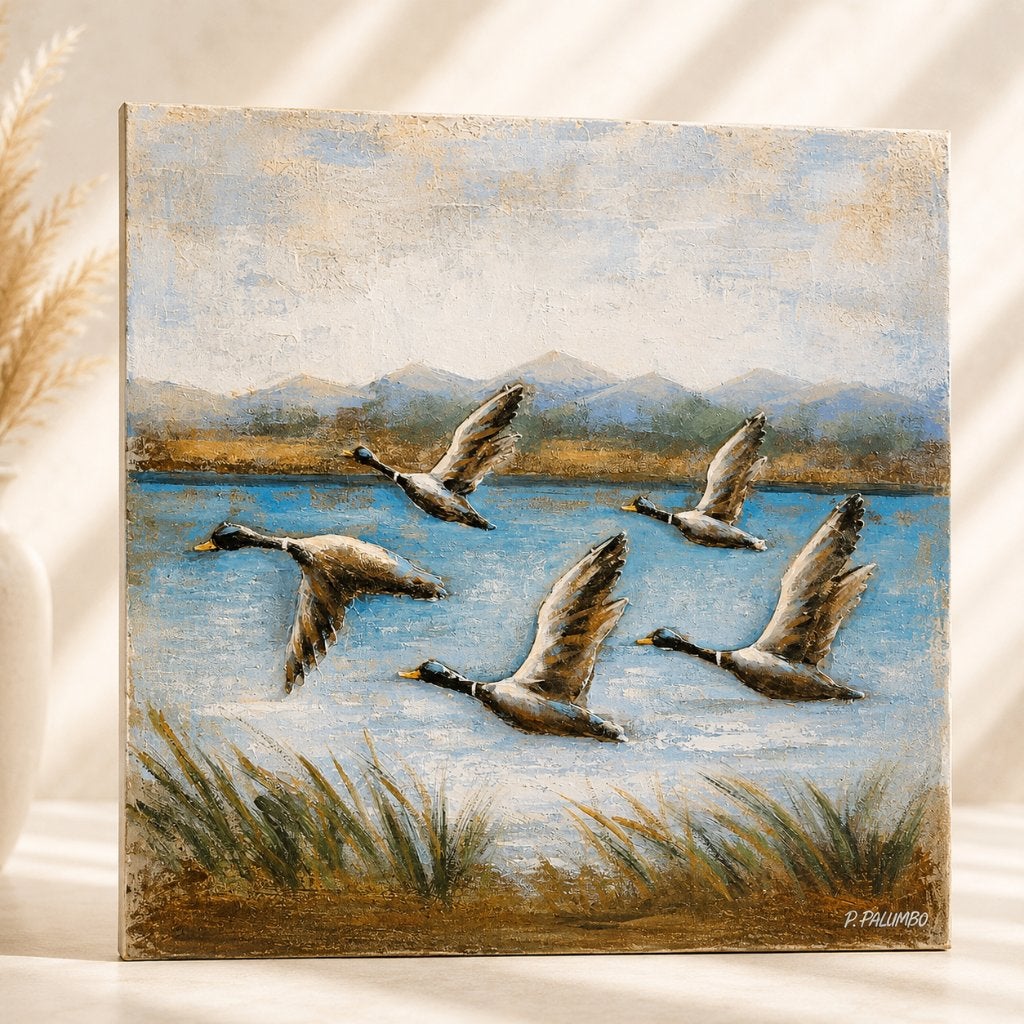 VLIEGENDE EENDEN / 3D / METAAL / SCHILDERIJ / OPRUIMING, Nieuw, Schilderij, 75 tot 100 cm, 75 – 100