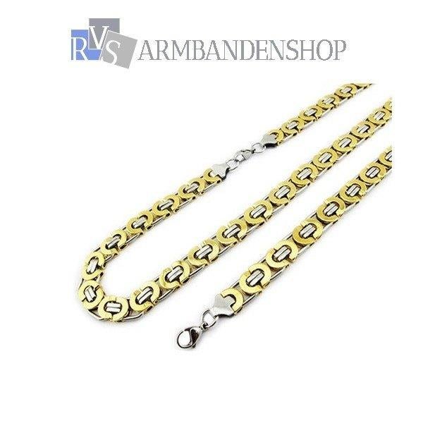 RVS goud set platte koningsschakel ketting en armband, Verzenden, Nieuw, Goud, Overige materialen