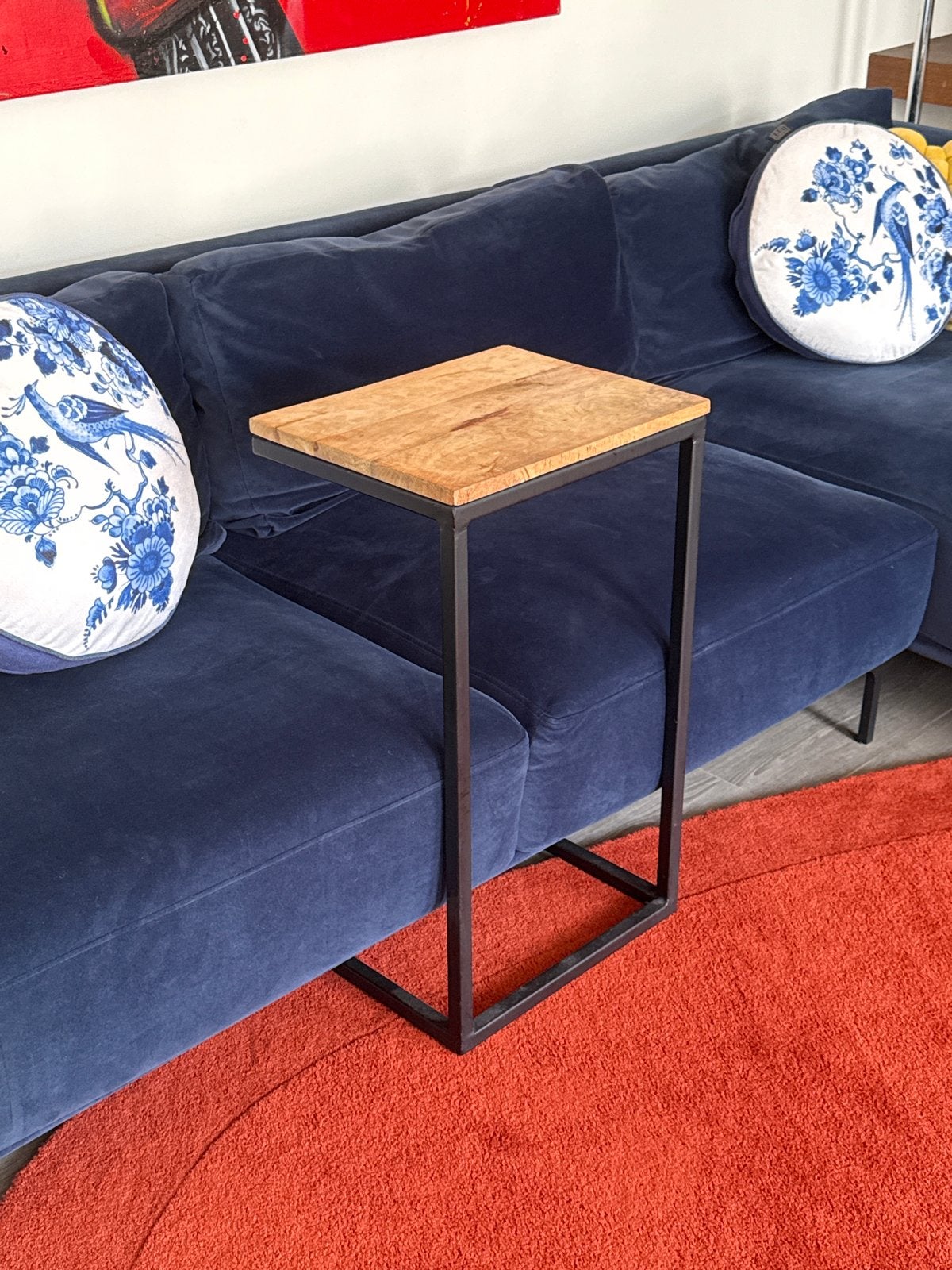Bijzettafel met houten blad en metalen frame, Ophalen, Minder dan 55 cm, Zo goed als nieuw, 60 cm of meer