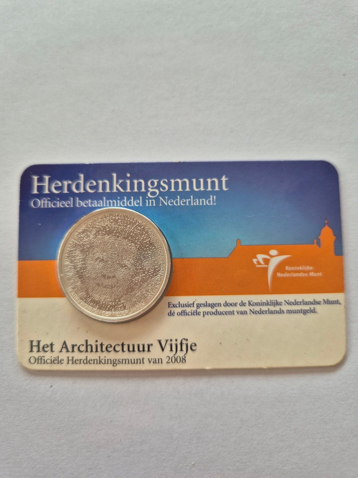 Herdenkingsmunt Het Architectuur Vijfje 2008, Ophalen of Verzenden, Koningin Beatrix, Euro's, Losse munt