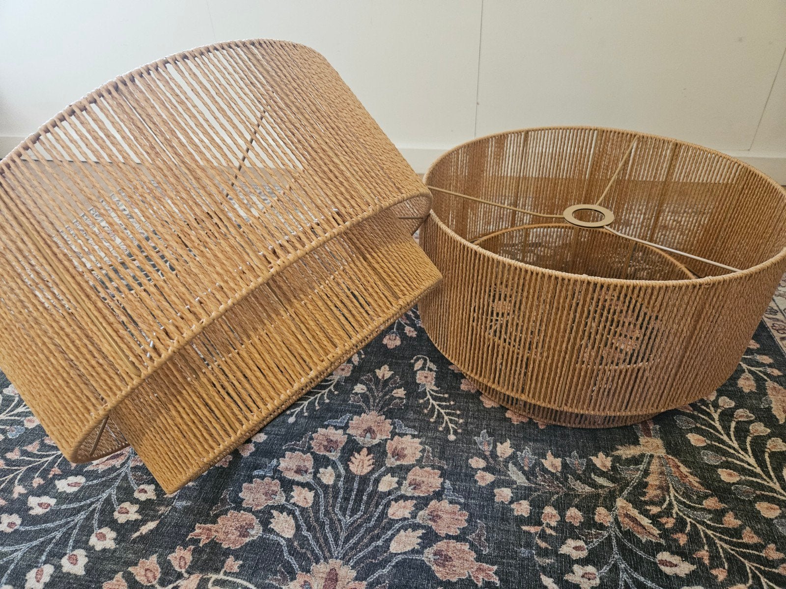 Bohemian Japandi  rotan lampenkappen 2 stuks, Natuurlijk materiaal, Beige, Rond, Nieuw
