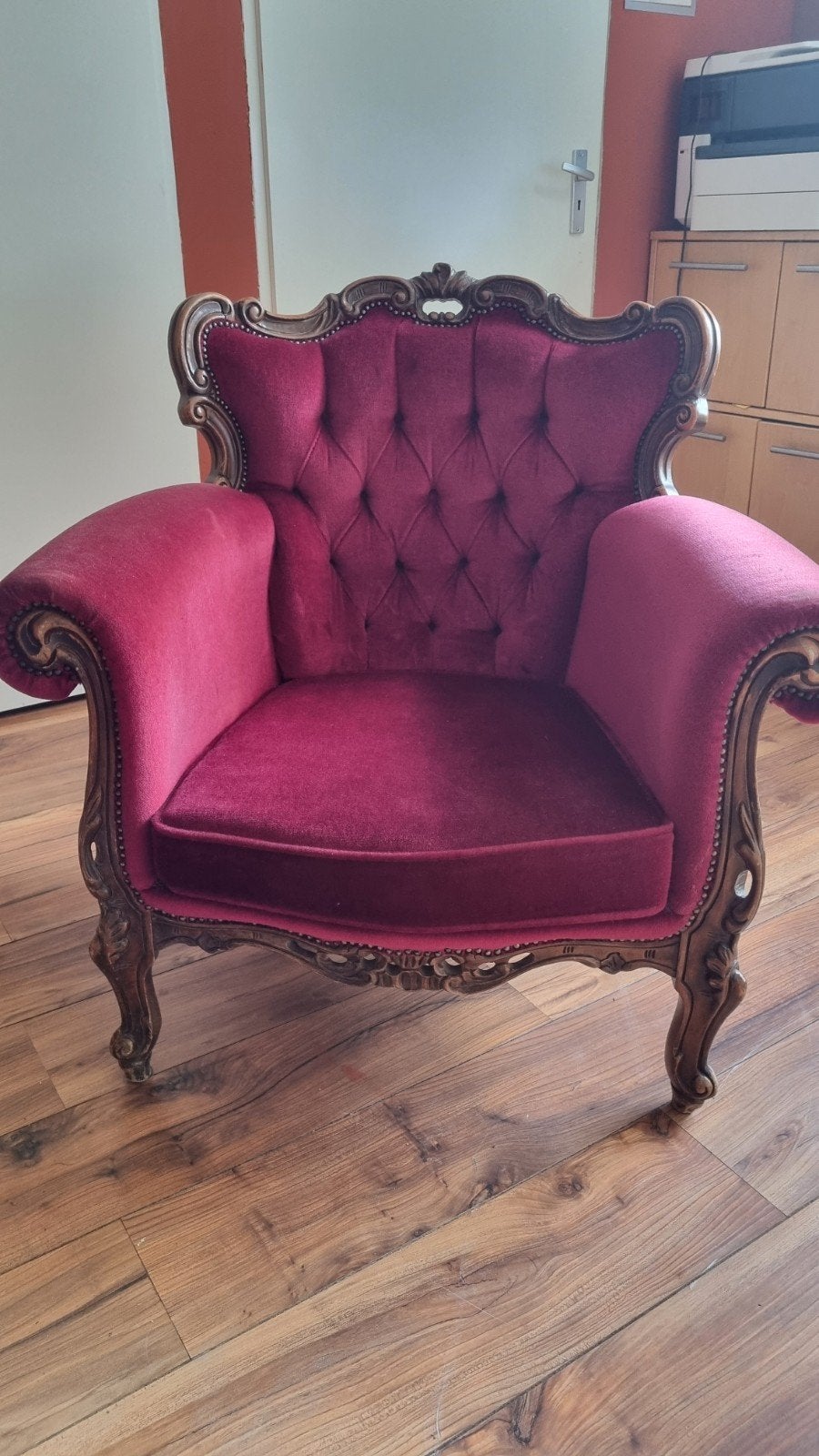 Vintage fauteuil in bordeauxrood fluweel, Ophalen of Verzenden