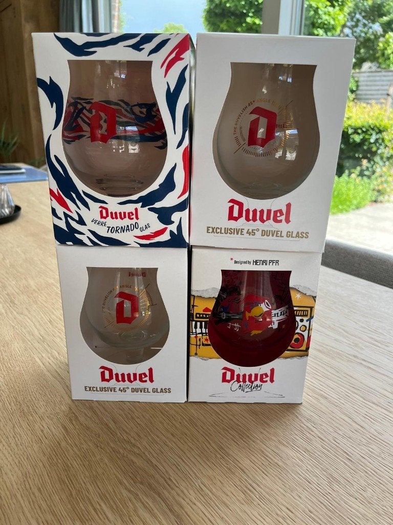 4 Duvel glazen, Ophalen of Verzenden, Zo goed als nieuw, Glas of Glazen, Duvel