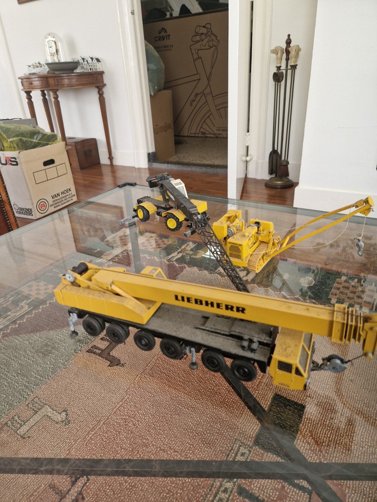 Set van 3 modelbouw kranen: Liebherr, Caterpillar, Omega, Overige merken, Gebruikt, 1:32 tot 1:50, Overige typen