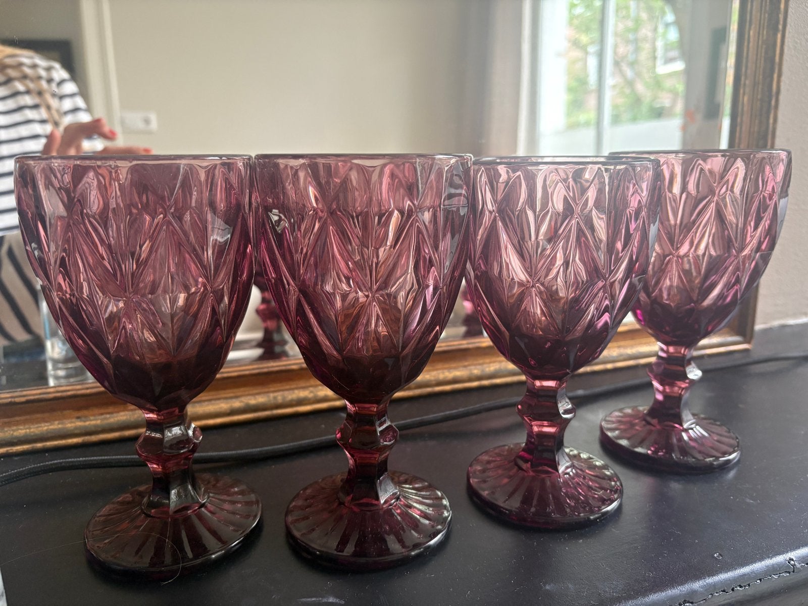 Set van 4 paarse wijnglazen met ruitpatroon (van TILTIL), Ophalen of Verzenden