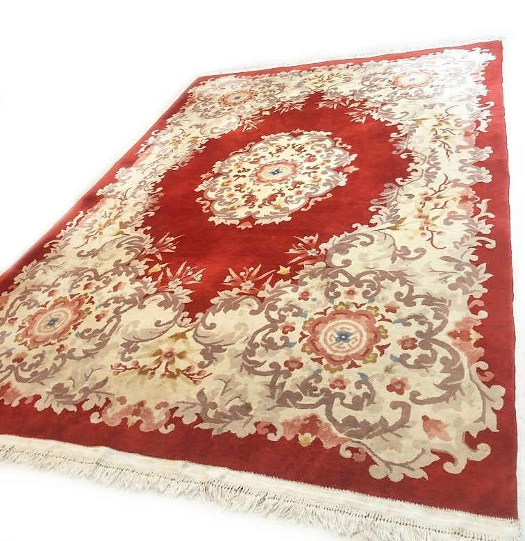 Chinees tapijt handgeknoopt vloerkleed wol vintage klassiek, Gebruikt, 200 cm of meer, 200 cm of meer, Rechthoekig