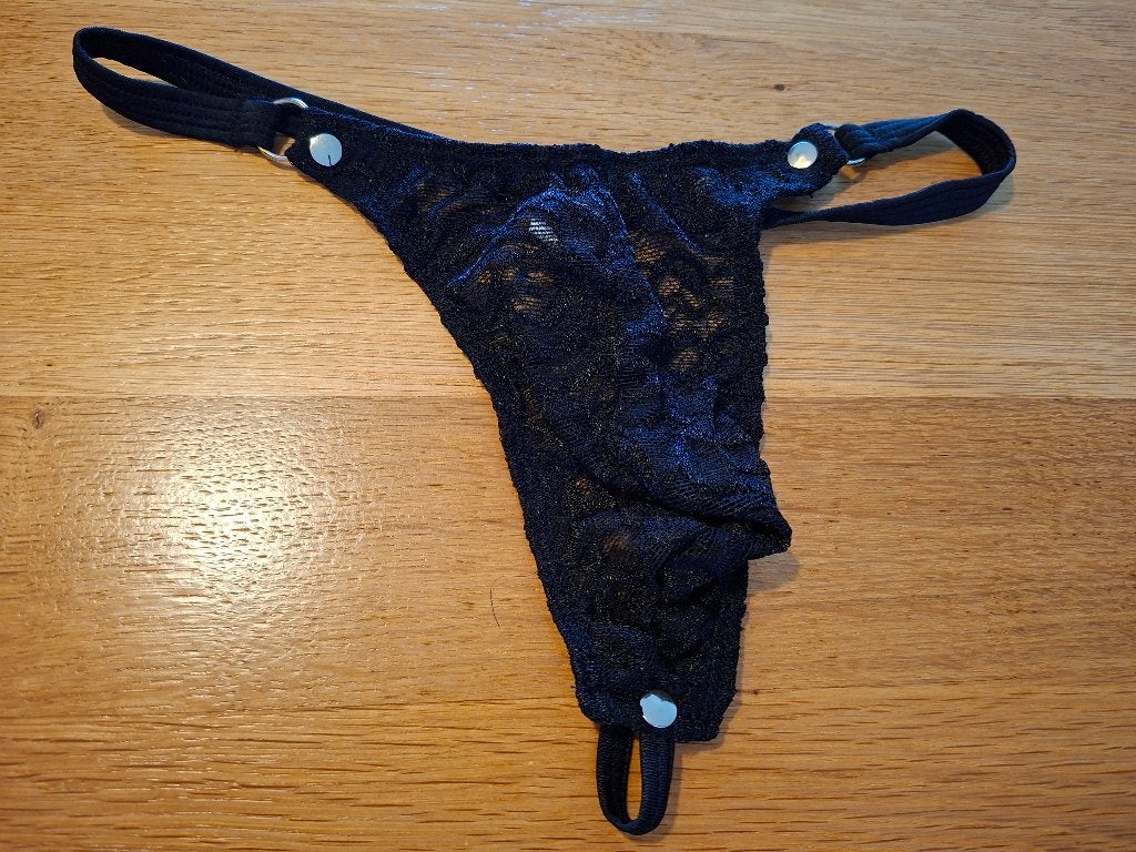 Zwarte kanten string met ringen, Kleding | Heren, Verzenden, Zwart, Onbekend, Overige typen