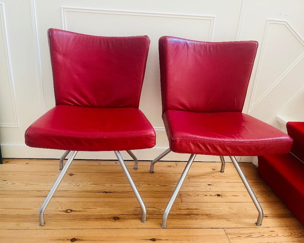 2 rode leren Harvink stoelen, Huis en Inrichting, Ophalen, Gebruikt, Twee, Leder multi functioneel