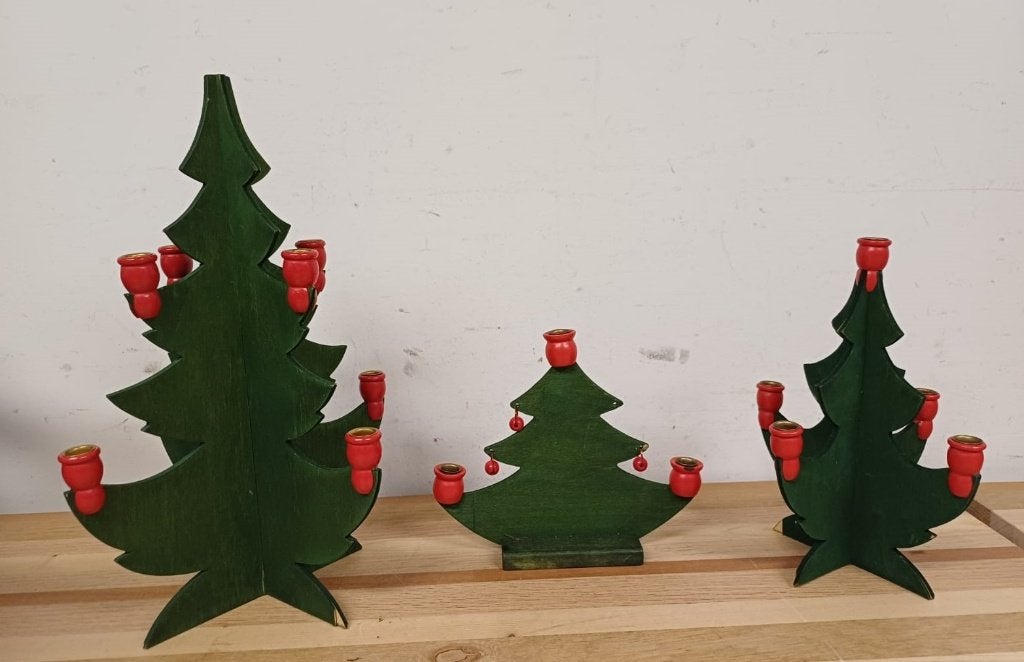 Vintage Ikea houten kaarsenhouder  - vorm kerstboom 3 stuks, Gebruikt, IKEA, Ophalen of Verzenden, Groen