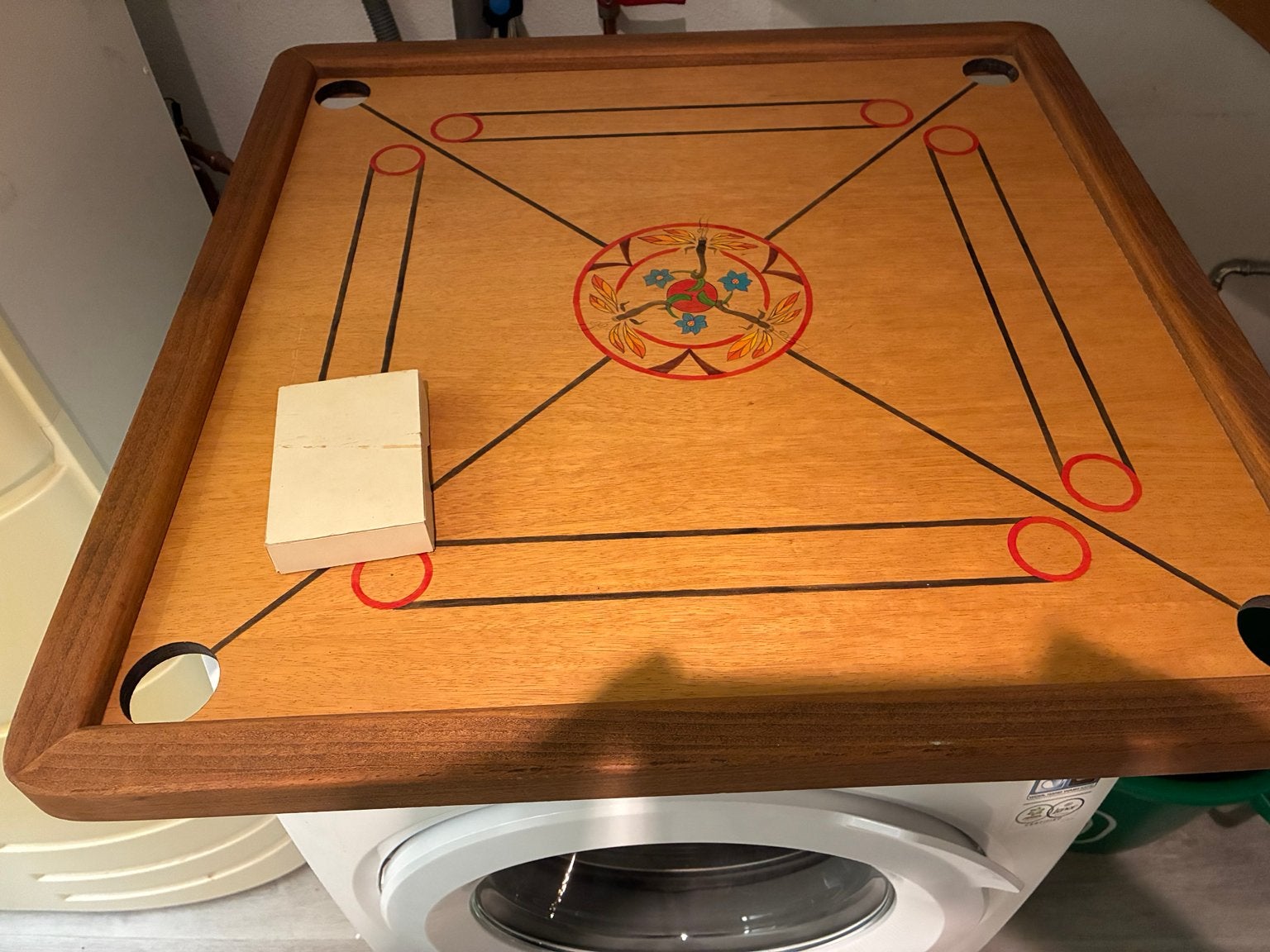 Carrombord met toebehoren, Hobby en Vrije tijd, Gezelschapsspellen | Bordspellen, Ophalen, Zo goed als nieuw