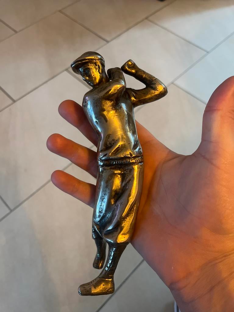 Massief beeldje golfer - zilverkleurig/bronskleurig, Ophalen of Verzenden, Gebruikt, Mens