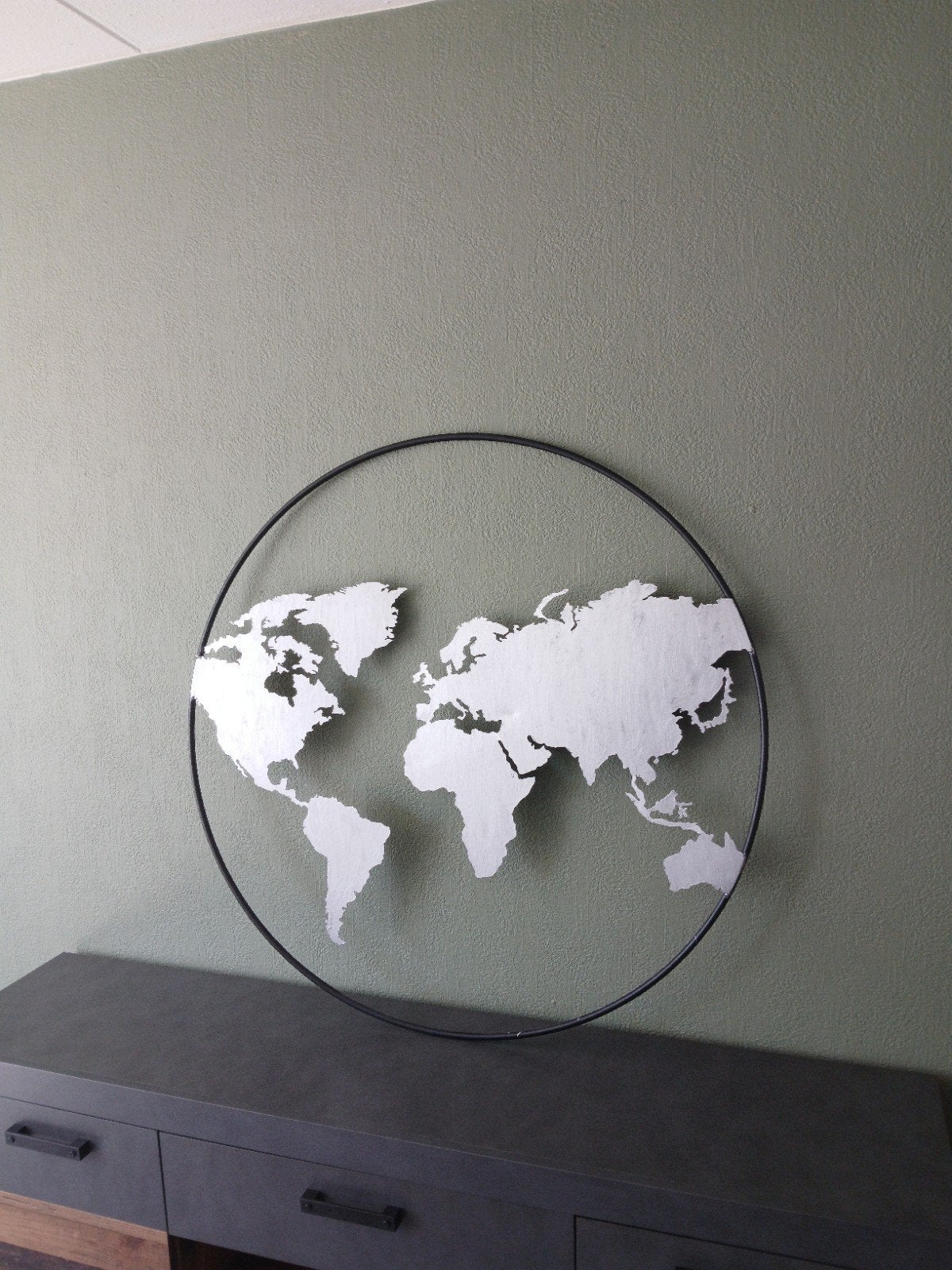 Metalen Wereldkaart Wanddecoratie - Modern & Stijlvol, Ophalen, Metaal, Wandsculptuur, Meerkleurig