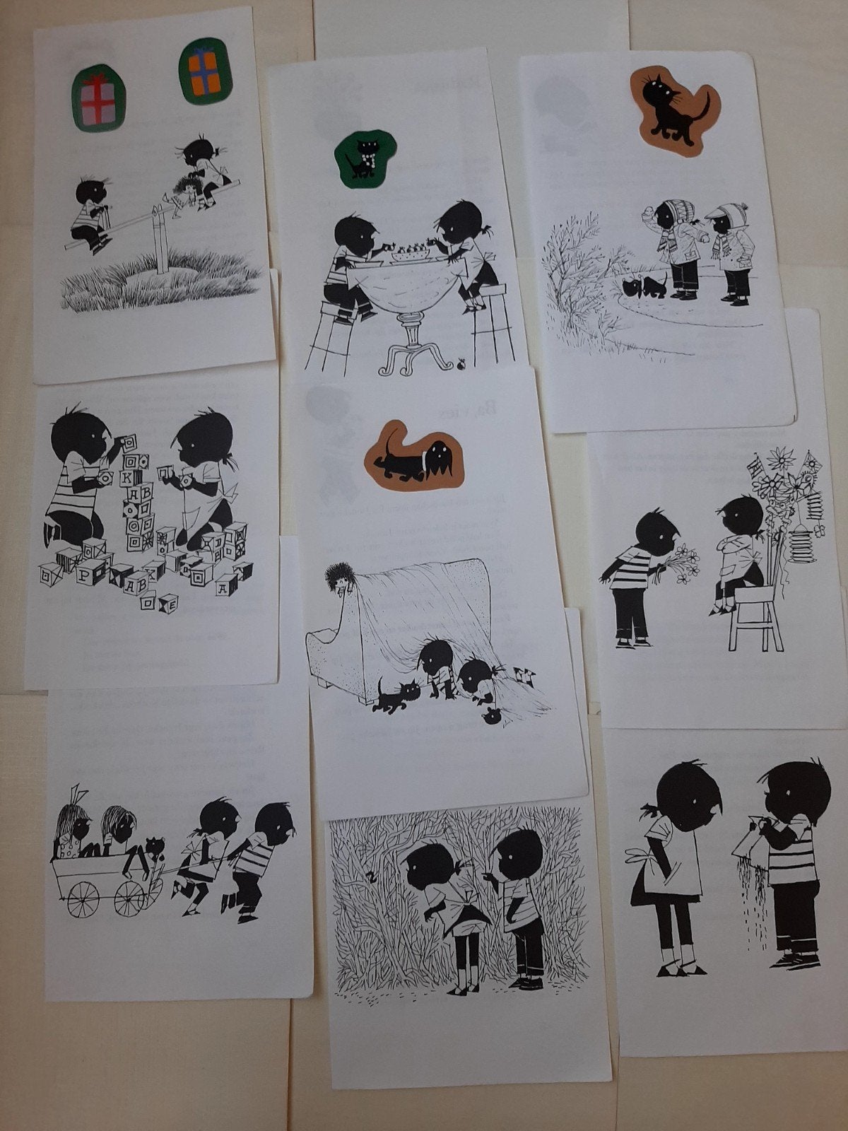 9 Vintage illustraties van Fiep Westendorp,  Jip en Janneke, Ophalen of Verzenden, Gebruikt, Papier of Karton, Overige merken