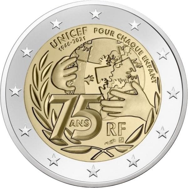 De speciale 2 Euro FRANKRIJK 2021 "75 Jaar UNICEF" in unc., Verzenden, Frankrijk, 2 euro