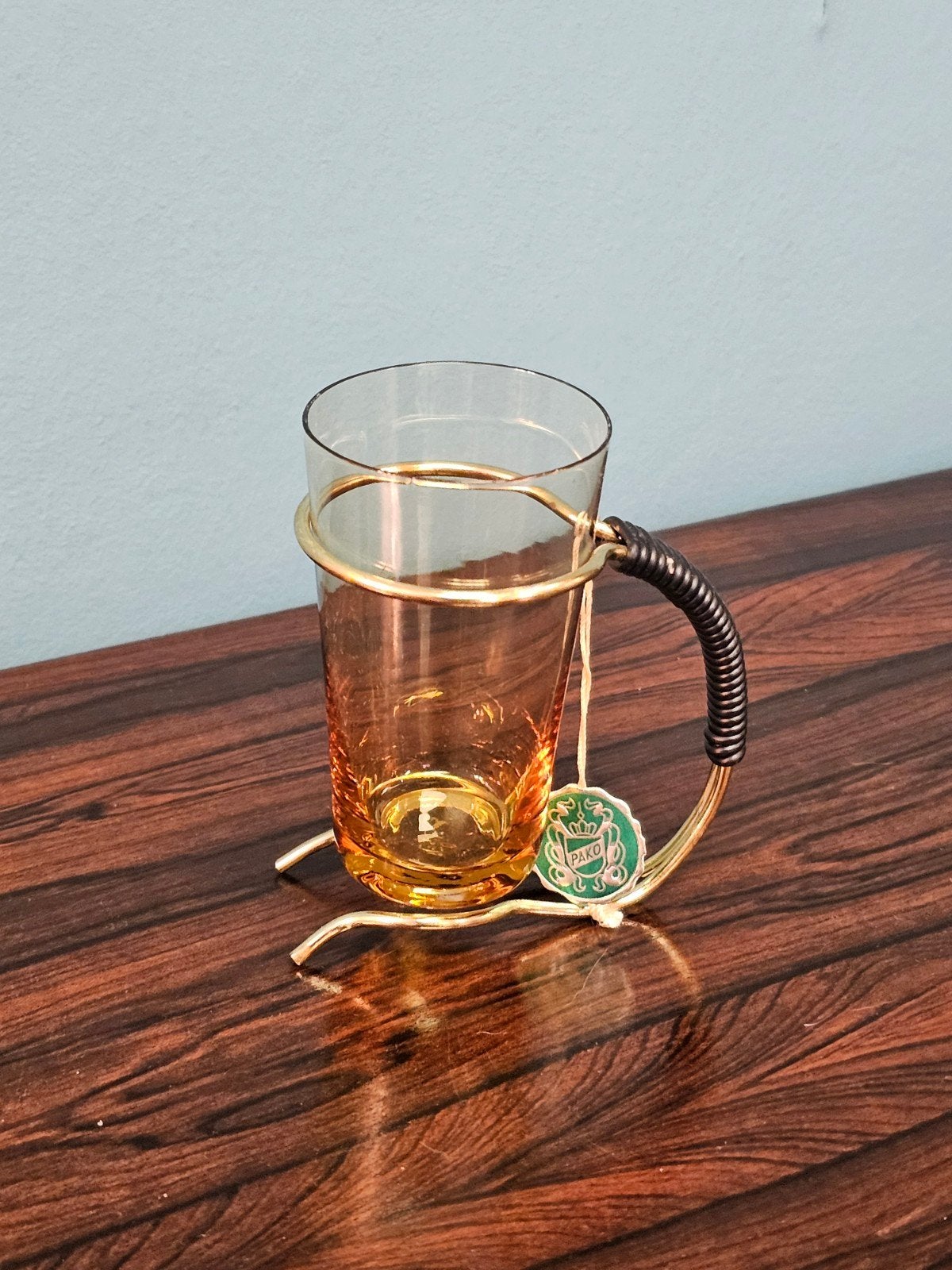 Vintage Snackrekje Oranje Glaasje Messing Houder, Ophalen of Verzenden