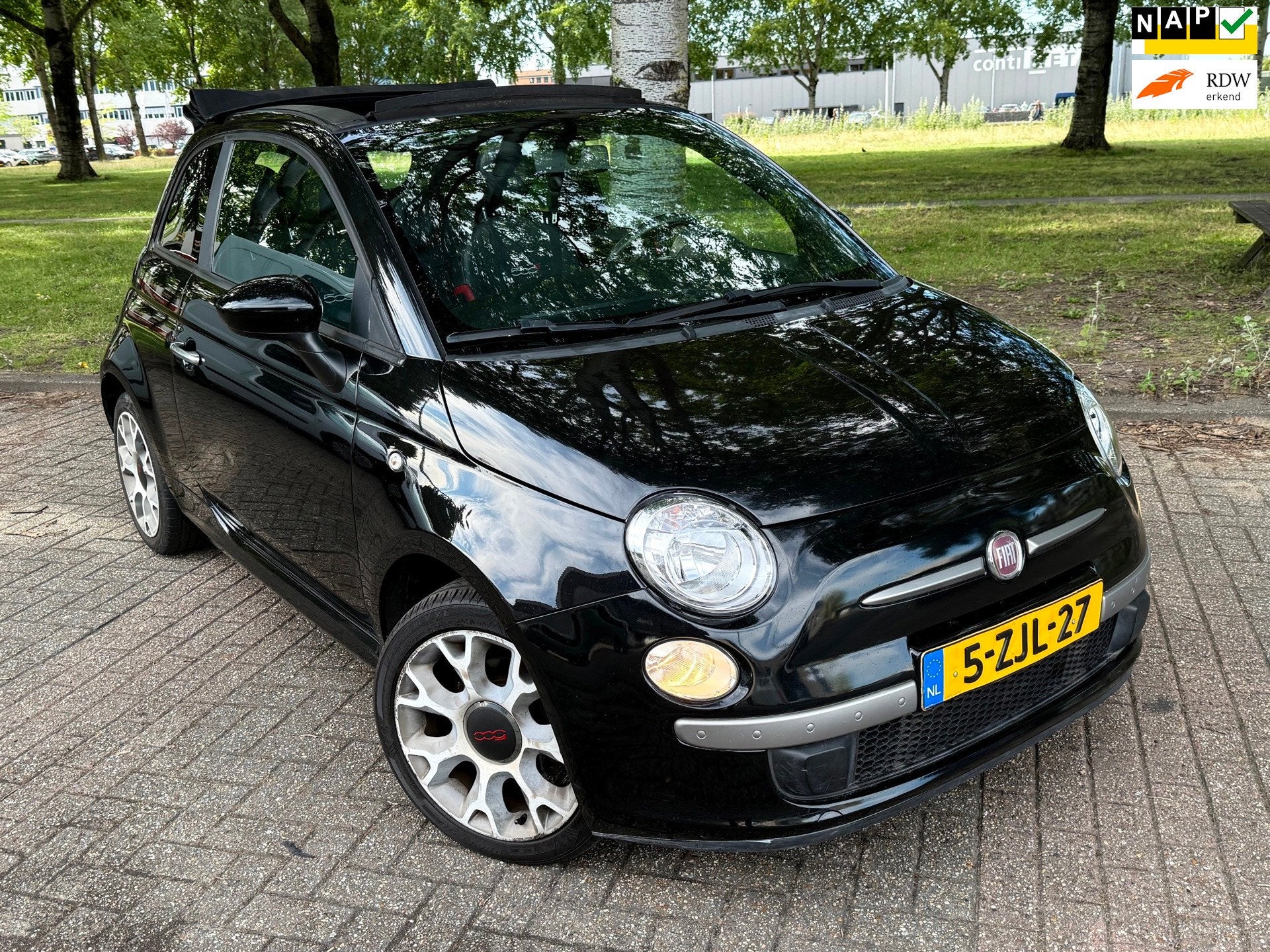 Fiat 500 C 0.9 TwinAir Turbo 500S, Auto's, Gebruikt, Cabriolet, Leder en Stof, Zwart