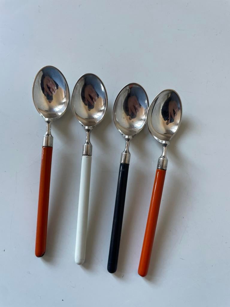 Hans Hansen koffielepeltjes. Zilver emaille., Ophalen