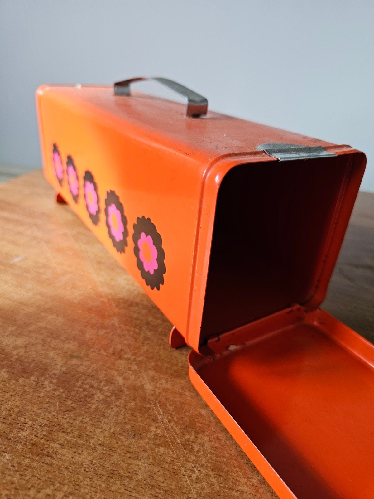 Vintage Brabantia ontbijtkoektrommel, oranje met bloemen, Ophalen of Verzenden
