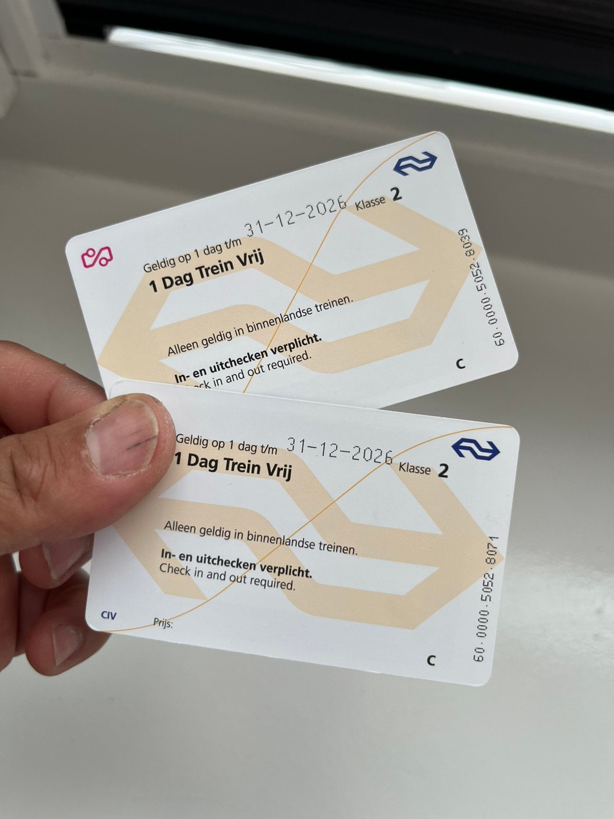 Geen onzin biedingen NS vrij tickets dagkaart 45€ per stuk, Eén persoon, Trein, Algemeen kaartje