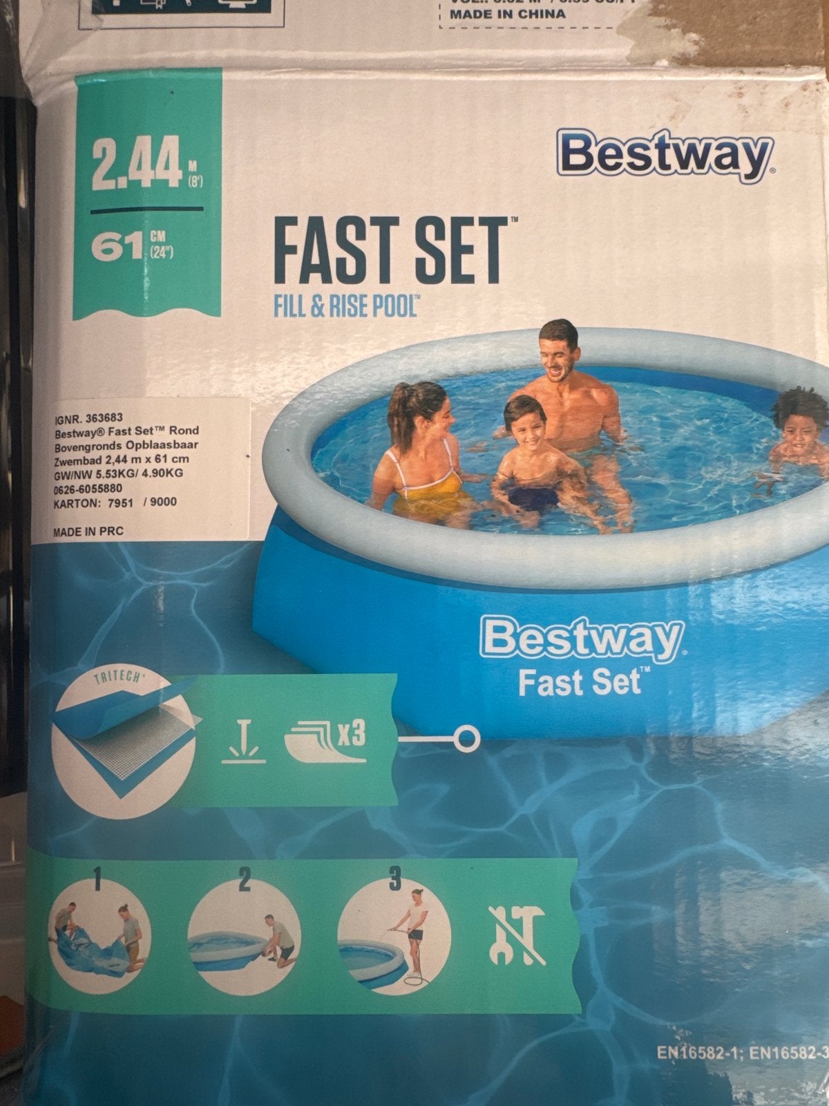 Bestway Fast Set Rond Zwembad 244 x 61 cm, Ophalen, Opblaaszwembad, Rond, Nieuw