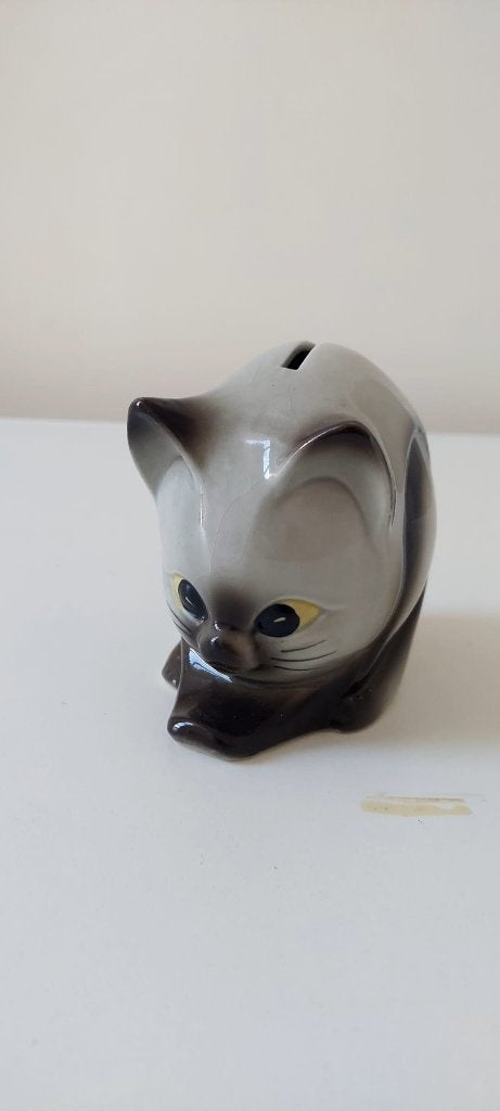 Vintage  katten spaarpot beeld kat  Siamees met gele ogen, Ophalen of Verzenden, Zo goed als nieuw, Dier